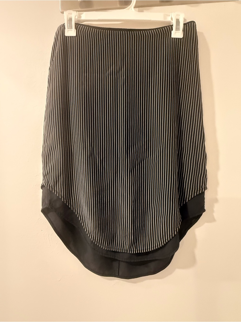 rag & bone Black and White Pinstripe Asymmetric Hem Midi Skirt